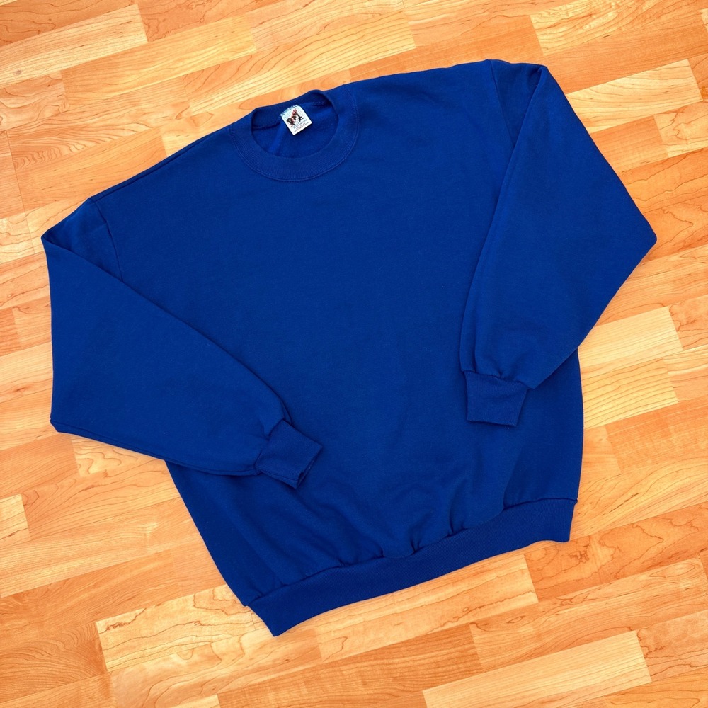 Vintage Jerzees Russell Sweatshirt XL Royal Blue Crewneck Made in USA Blank 90s